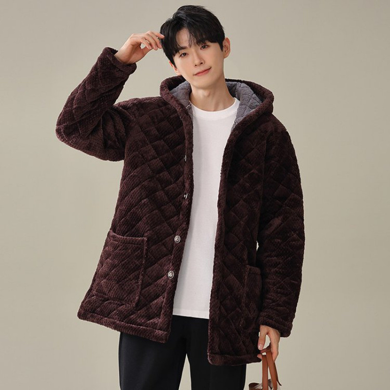 Ανδρικό εργασιακό μπουφάν με κουκούλα, από ύφασμα λινό-μίγμα, μακριά μανίκια, τσέπες τύπου patch, κλείσιμο με κουμπιά σε μία σειρά