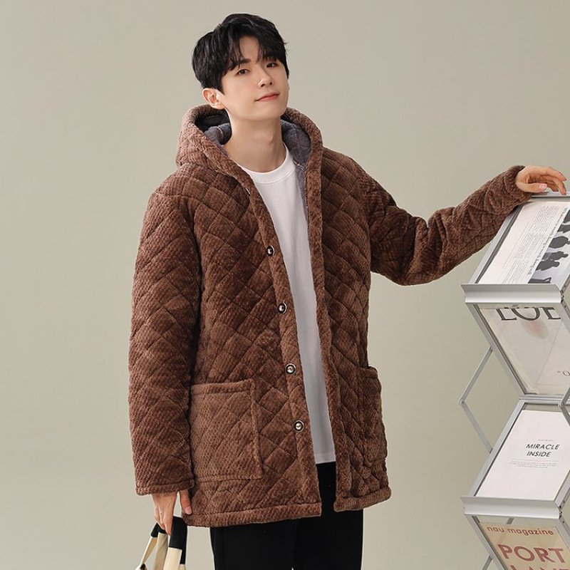 Ανδρικό εργασιακό μπουφάν με κουκούλα, από ύφασμα λινό-μίγμα, μακριά μανίκια, τσέπες τύπου patch, κλείσιμο με κουμπιά σε μία σειρά