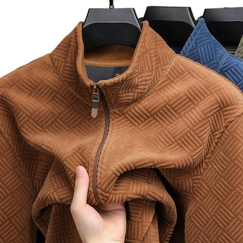 Vyrų striukė su poliesterio fliso pamušalu, užtrauktukas, aukšta apykaklė, jacquard raštas, minimalistinis stilius, pavasario-rudens sezonui