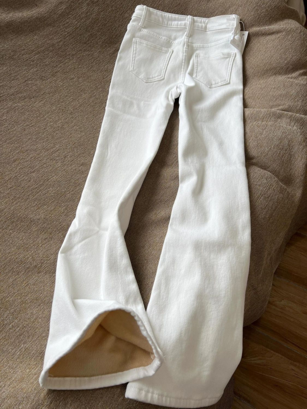 Bijele traperice s flecom za žene, jesen-zima, novi dizajn, visoki pas, elastične, uski kroj, bootcut