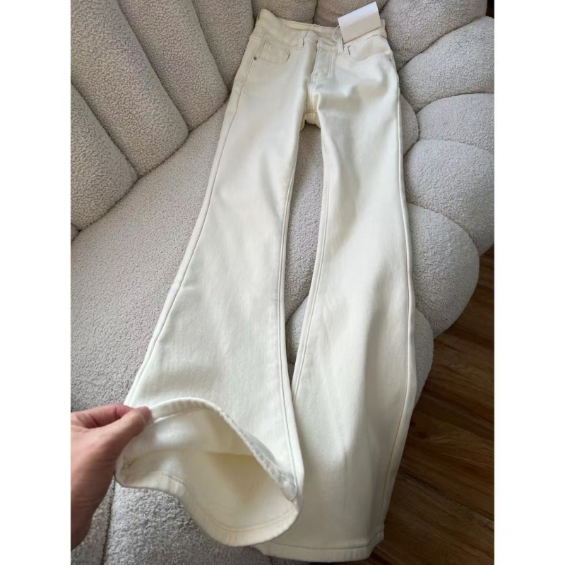 Bijele traperice s flecom za žene, jesen-zima, novi dizajn, visoki pas, elastične, uski kroj, bootcut