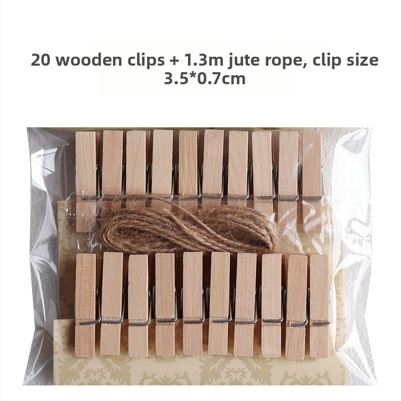 Drvena klipsa za fotografije s konopnim užetom za zidni prikaz – pogodna za sobu i učionicu. Marka: Other; Materijal: Drvo; Tip proizvoda: Hand ledger.