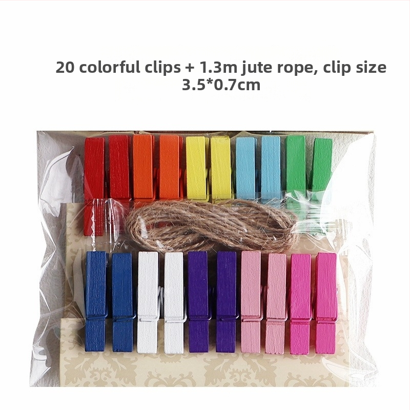 Drvena klipsa za fotografije s konopnim užetom za zidni prikaz – pogodna za sobu i učionicu. Marka: Other; Materijal: Drvo; Tip proizvoda: Hand ledger.