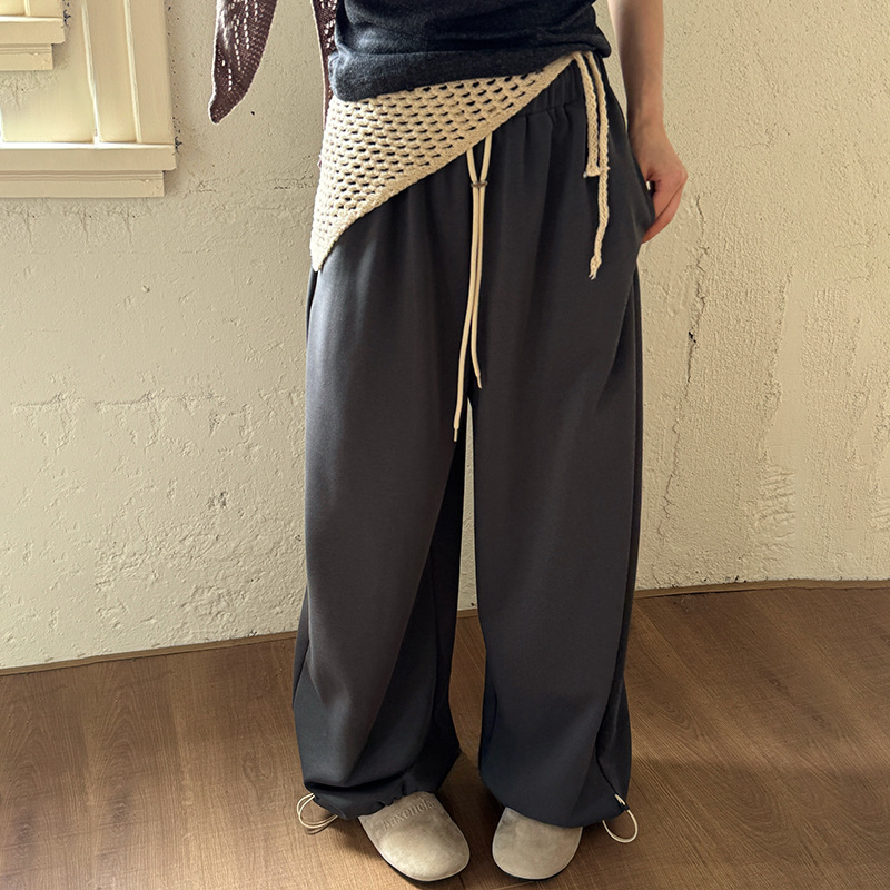 Pantalone u korejskom stilu s blokom boje, šnira u struku, elastični pojas, ravni kroj s manžetom, dvostruki način nošenja, za žene, rano proljeće, udobne sportske hlače