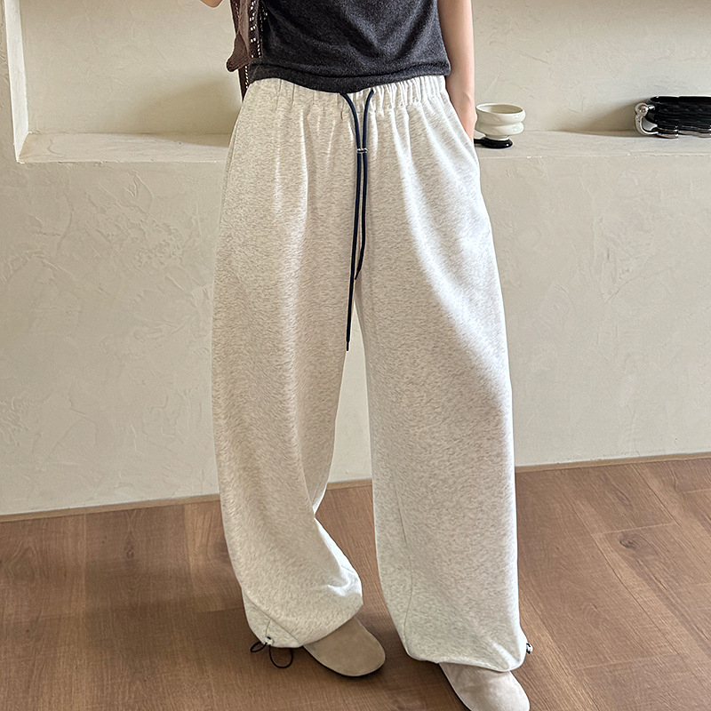 Pantalone u korejskom stilu s blokom boje, šnira u struku, elastični pojas, ravni kroj s manžetom, dvostruki način nošenja, za žene, rano proljeće, udobne sportske hlače
