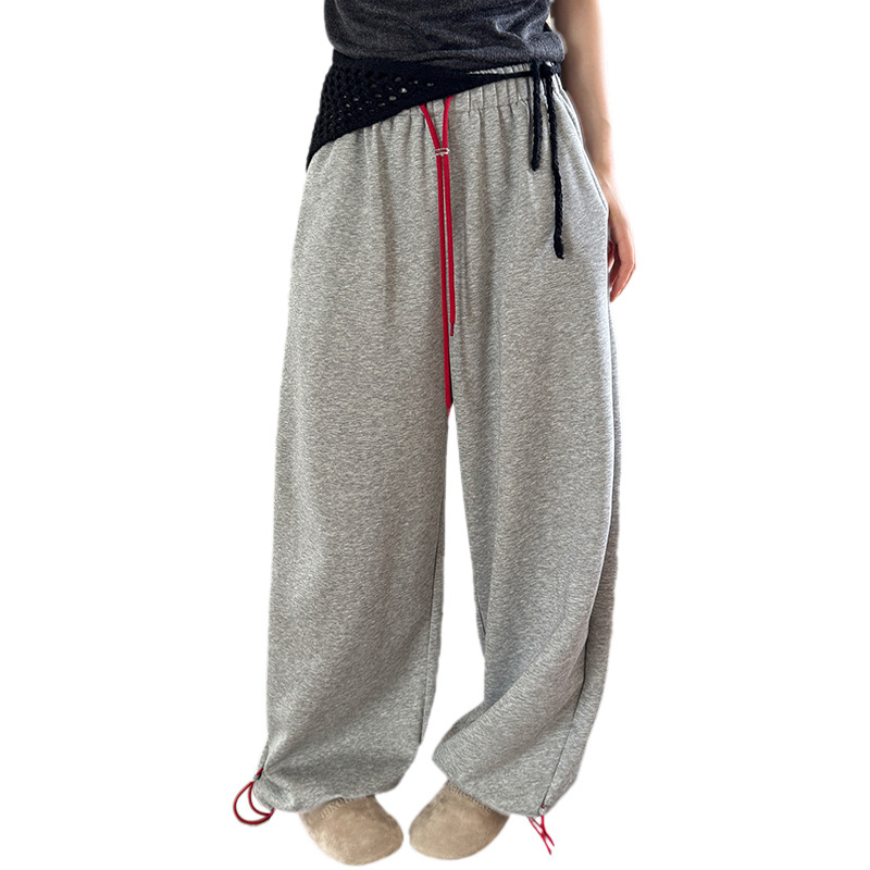 Pantalone u korejskom stilu s blokom boje, šnira u struku, elastični pojas, ravni kroj s manžetom, dvostruki način nošenja, za žene, rano proljeće, udobne sportske hlače