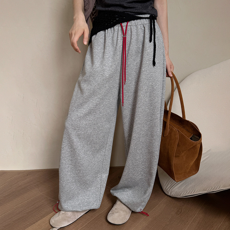 Pantalone u korejskom stilu s blokom boje, šnira u struku, elastični pojas, ravni kroj s manžetom, dvostruki način nošenja, za žene, rano proljeće, udobne sportske hlače
