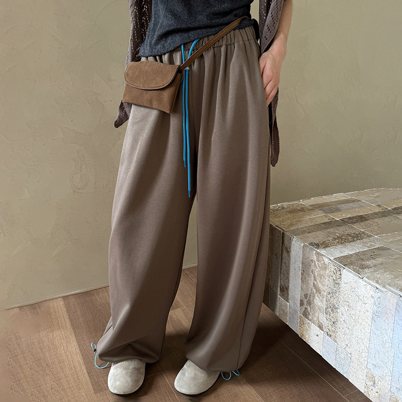 Pantalone u korejskom stilu s blokom boje, šnira u struku, elastični pojas, ravni kroj s manžetom, dvostruki način nošenja, za žene, rano proljeće, udobne sportske hlače