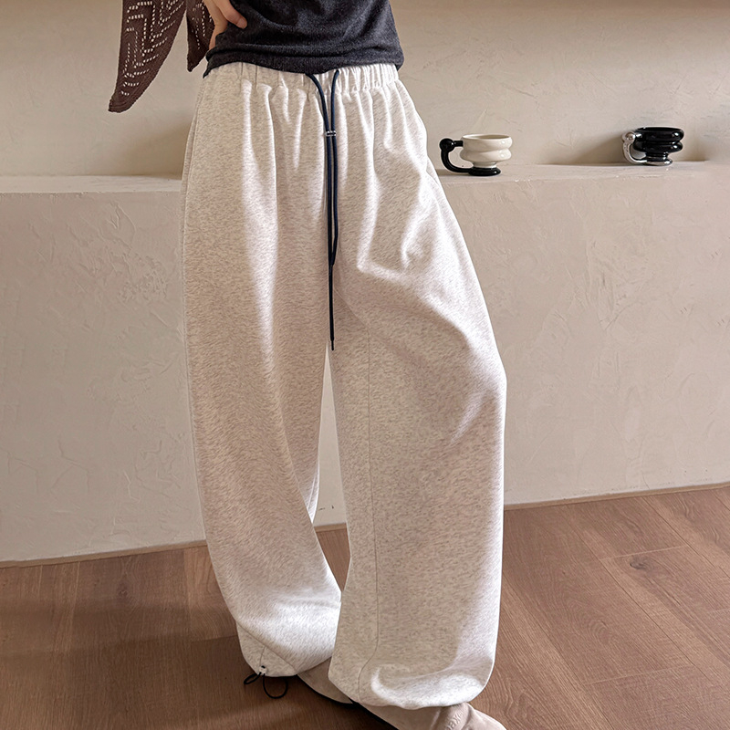 Pantalone u korejskom stilu s blokom boje, šnira u struku, elastični pojas, ravni kroj s manžetom, dvostruki način nošenja, za žene, rano proljeće, udobne sportske hlače