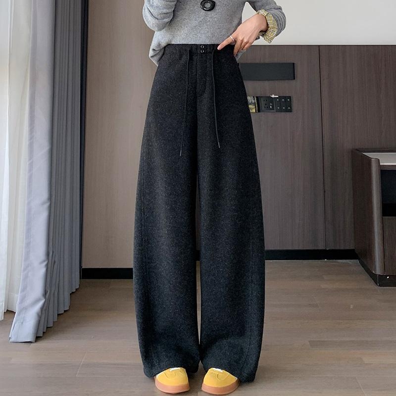 Ženske hlače od vunene tkanine s fleec podstavom, 2025 novi model za jesen-zimu, široke nogavice, udoban kroj, banana stil