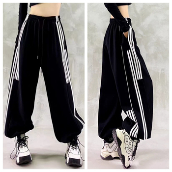 Ženske casual hlače s visokim strukom, široka silueta, jogger stil - poliester-pamuk, jesen 2025