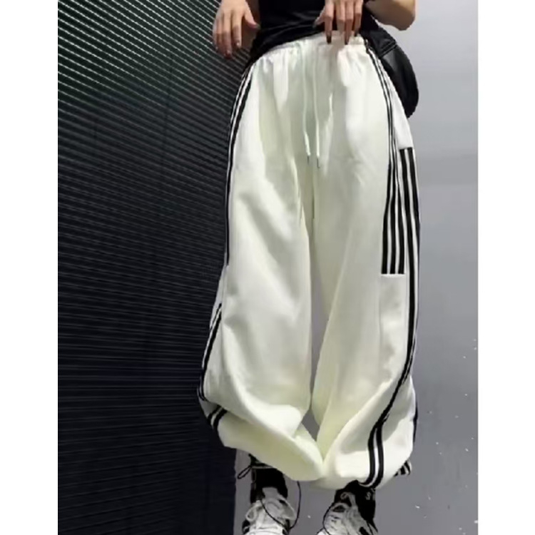 Ženske casual hlače s visokim strukom, široka silueta, jogger stil - poliester-pamuk, jesen 2025