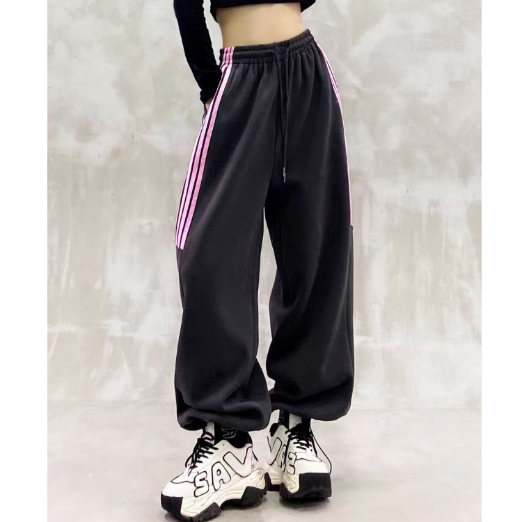Ženske casual hlače s visokim strukom, široka silueta, jogger stil - poliester-pamuk, jesen 2025
