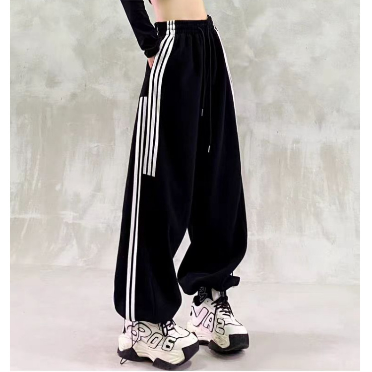 Ženske casual hlače s visokim strukom, široka silueta, jogger stil - poliester-pamuk, jesen 2025