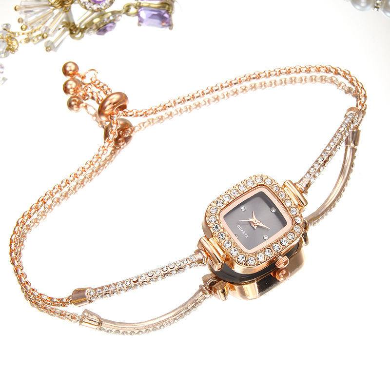 Kvadratni kvarcni sat s dijamantnom narukvicom za žene — SL68 mehanizam, kućište od zlitine, kaiš od zlitine, spiralna krunica