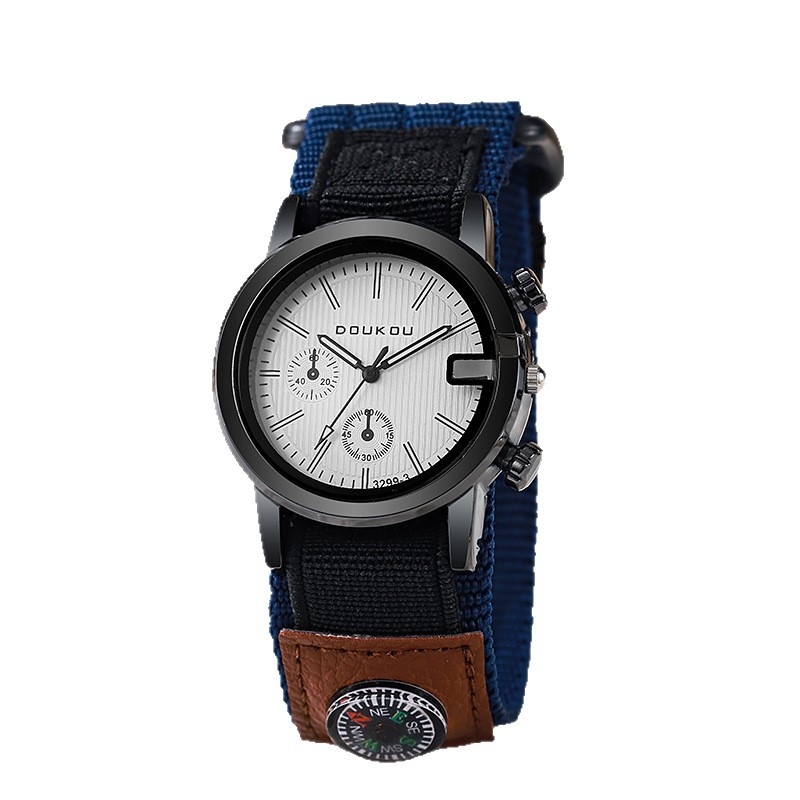 Doukou DK3299 Muški sat s platnenim kaišem, veliki brojčanik 38 mm, kompas, kvarcni mehanizam