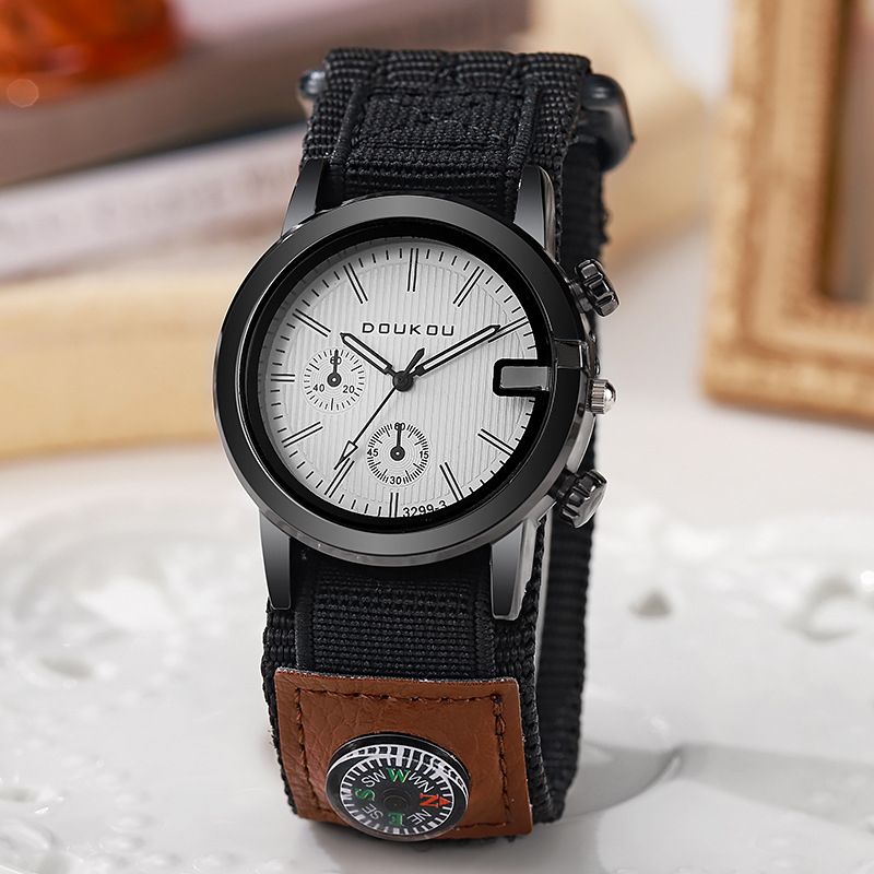 Doukou DK3299 Muški sat s platnenim kaišem, veliki brojčanik 38 mm, kompas, kvarcni mehanizam