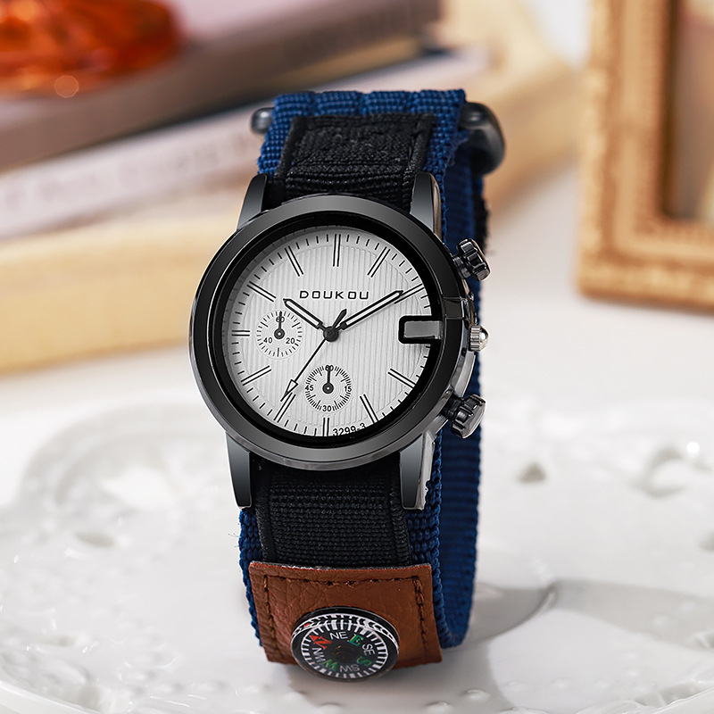 Doukou DK3299 Muški sat s platnenim kaišem, veliki brojčanik 38 mm, kompas, kvarcni mehanizam