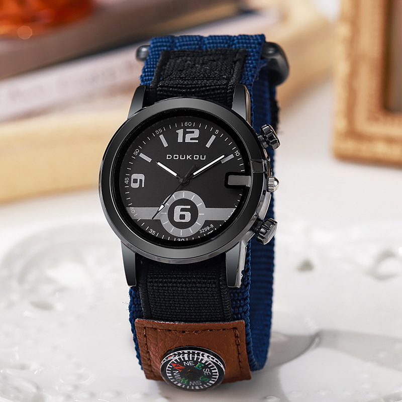Doukou DK3299 Muški sat s platnenim kaišem, veliki brojčanik 38 mm, kompas, kvarcni mehanizam
