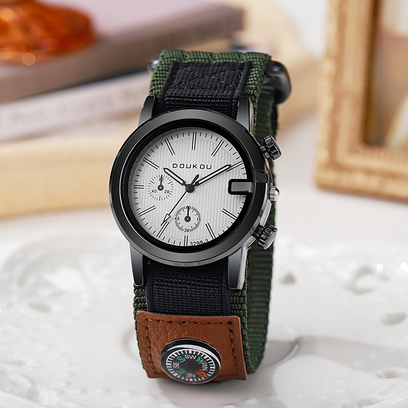 Doukou DK3299 Muški sat s platnenim kaišem, veliki brojčanik 38 mm, kompas, kvarcni mehanizam