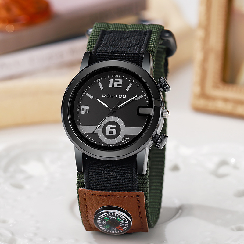 Doukou DK3299 Muški sat s platnenim kaišem, veliki brojčanik 38 mm, kompas, kvarcni mehanizam