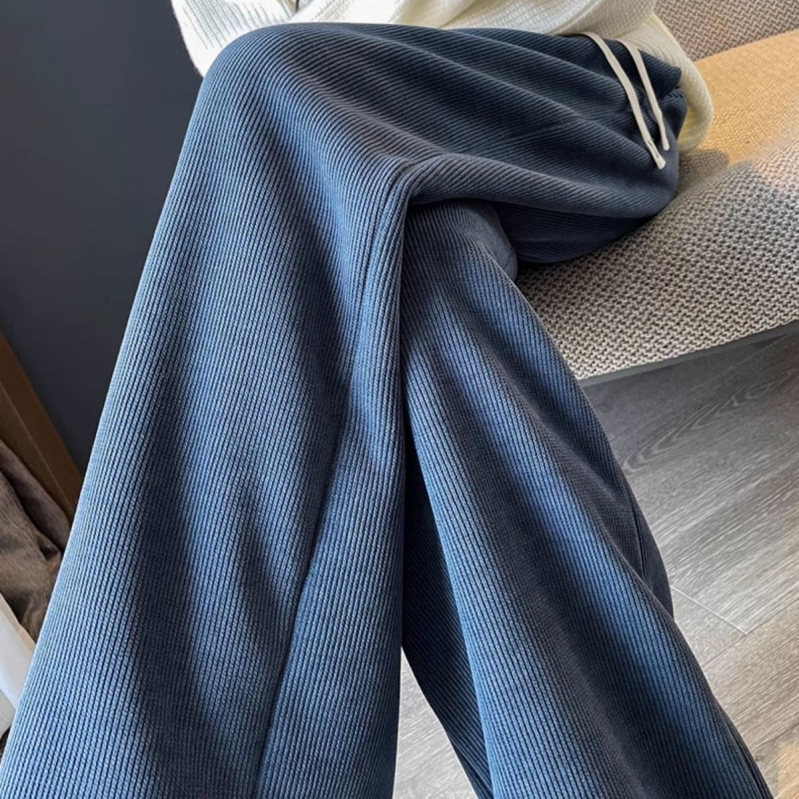 Ženske pantalone širokih nogavica s fleksom, za jesen-zimu, tople i laskave liniju, ravni kroj, do poda, baršunasti drap