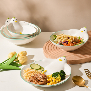 Bērnu karikatūru keramikas ēdiena servisa komplekts – Wanjia, keramika, karikatūru stils, piemērots bērniem