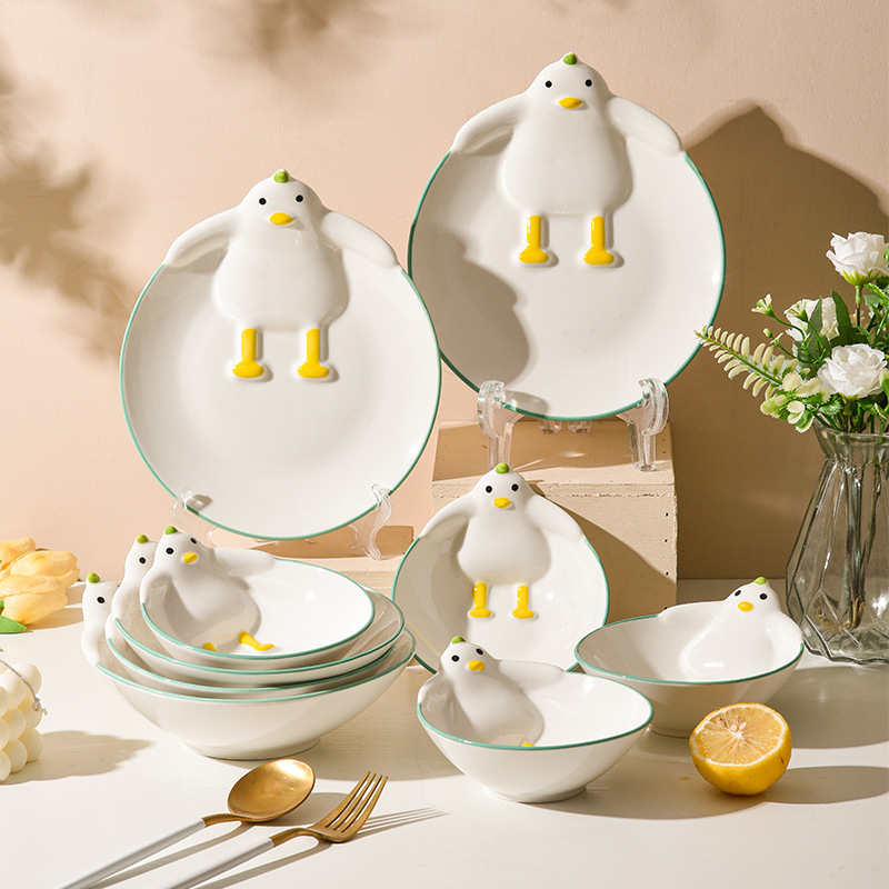 Bērnu karikatūru keramikas ēdiena servisa komplekts – Wanjia, keramika, karikatūru stils, piemērots bērniem