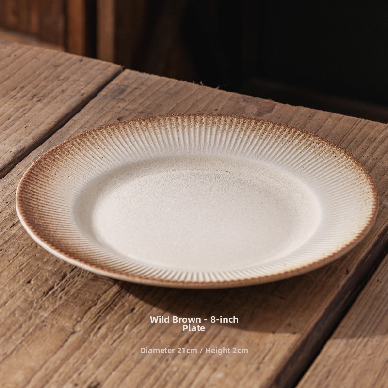 Keramikas trauku komplekts vienai personai, retro japāņu stilā, zem glazūras krāsa, svītras un neregulāri raksti, iekļauj šķīvjus, bļodas, ēdiena kociņus un karotes