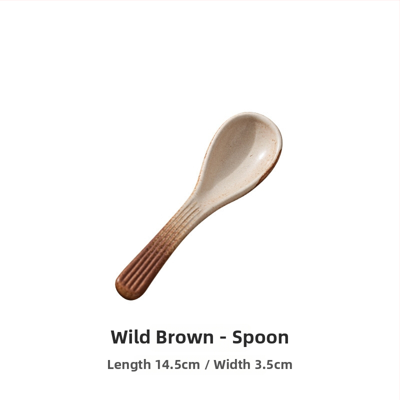 Keramikas trauku komplekts vienai personai, retro japāņu stilā, zem glazūras krāsa, svītras un neregulāri raksti, iekļauj šķīvjus, bļodas, ēdiena kociņus un karotes