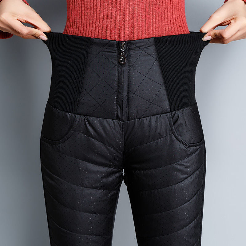 Női magas derekú, vastagított down nadrág, karcsúsított fazon, kétoldalas hőszigetelés, koreai stílusú téli nadrág