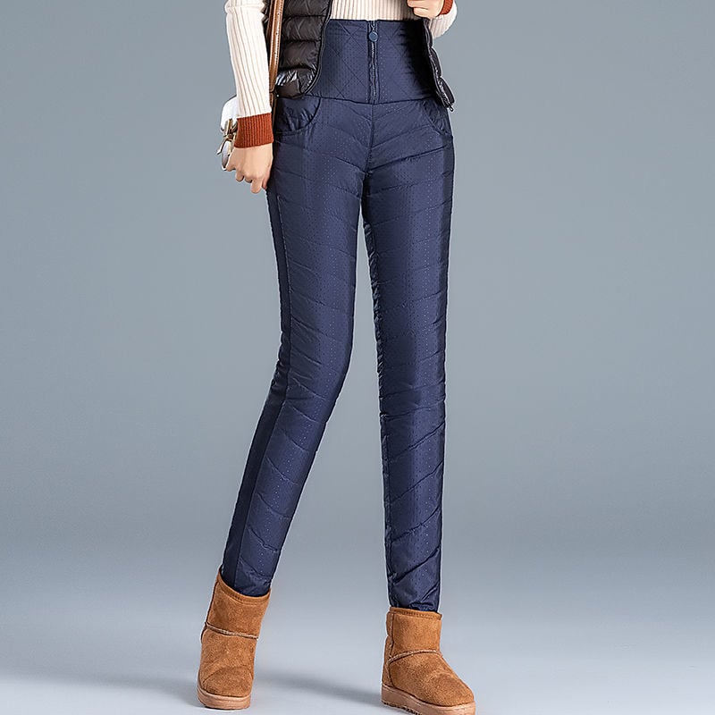 Női magas derekú, vastagított down nadrág, karcsúsított fazon, kétoldalas hőszigetelés, koreai stílusú téli nadrág