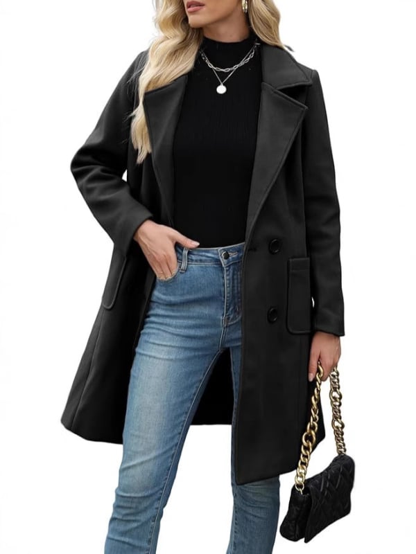 Női karcsúsított, kétsoros gombos zakó poliészter anyagból, gallérral, hosszú ujjú