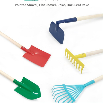 Dječji set alata za plažu od željeza — trodijelni set: lopata, motika i grablje za sadnju cvijeća i drveća