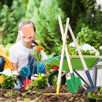 Dječji set alata za plažu od željeza — trodijelni set: lopata, motika i grablje za sadnju cvijeća i drveća
