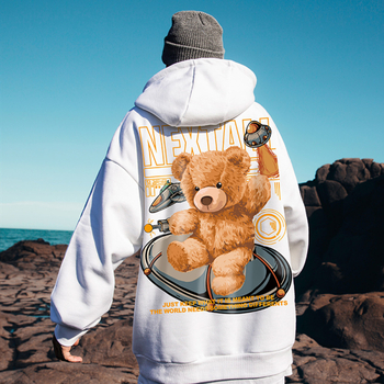 Muška dukserica s flekse podlogom i kapuljom, oversize, nadahnuta Bear, hongkonški stil
