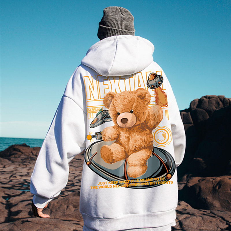 Muška dukserica s flekse podlogom i kapuljom, oversize, nadahnuta Bear, hongkonški stil