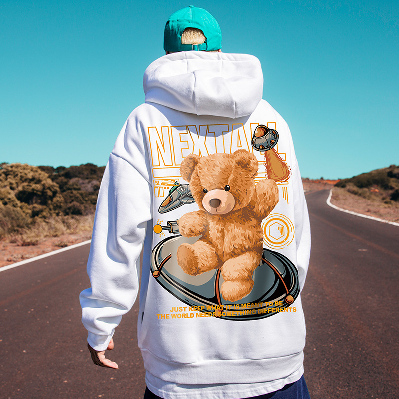 Muška dukserica s flekse podlogom i kapuljom, oversize, nadahnuta Bear, hongkonški stil