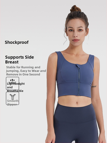 Športová podprsenka na zips s polovičnou fixáciou, push-up, priedušná, rýchloschnúca, na beh a jogu