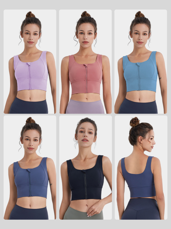 Спортен сутиен с цип и полуфиксирани чашки, дишащ и бързосъхнещ, Nylon 80% / Spandex 20%