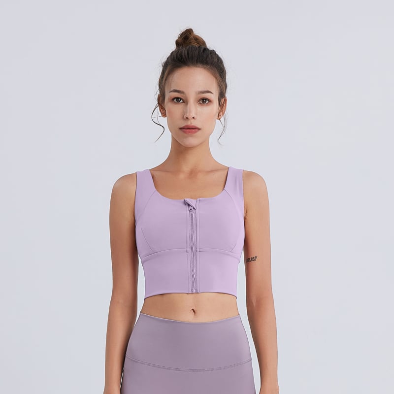 Спортен сутиен с цип и полуфиксирани чашки, дишащ и бързосъхнещ, Nylon 80% / Spandex 20%