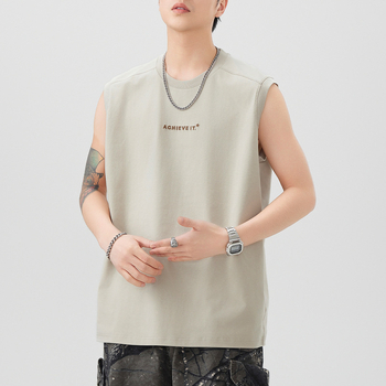 Vīriešu smaga bez piedurknēm veste, 260 g, brīvs piegriezums, apaļš kakla izgriezums, svītrainā lina auduma