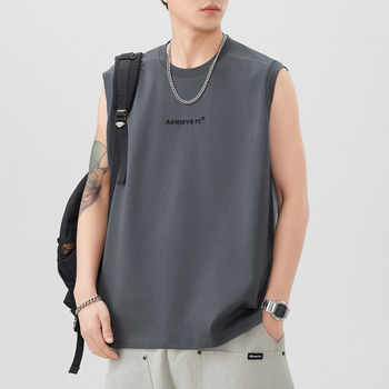 Vīriešu smaga bez piedurknēm veste, 260 g, brīvs piegriezums, apaļš kakla izgriezums, svītrainā lina auduma