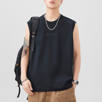 Vīriešu smaga bez piedurknēm veste, 260 g, brīvs piegriezums, apaļš kakla izgriezums, svītrainā lina auduma