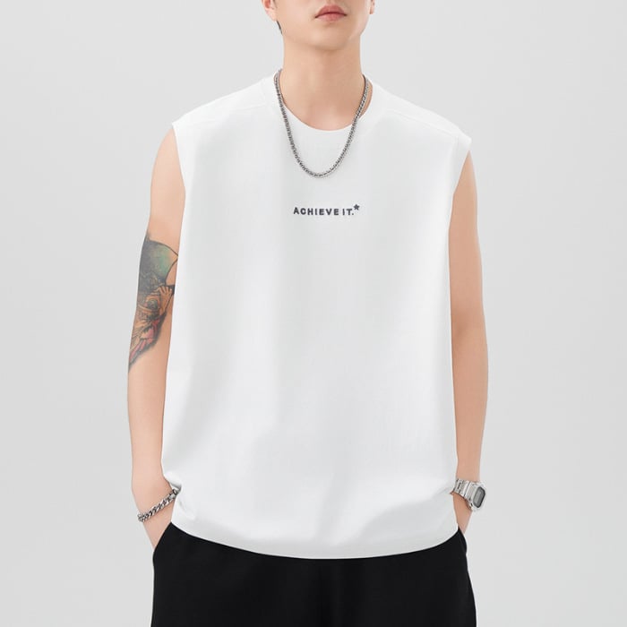 Vīriešu smaga bez piedurknēm veste, 260 g, brīvs piegriezums, apaļš kakla izgriezums, svītrainā lina auduma