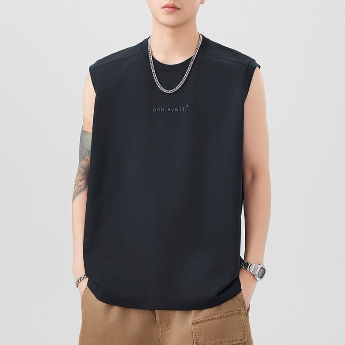 Vīriešu smaga bez piedurknēm veste, 260 g, brīvs piegriezums, apaļš kakla izgriezums, svītrainā lina auduma