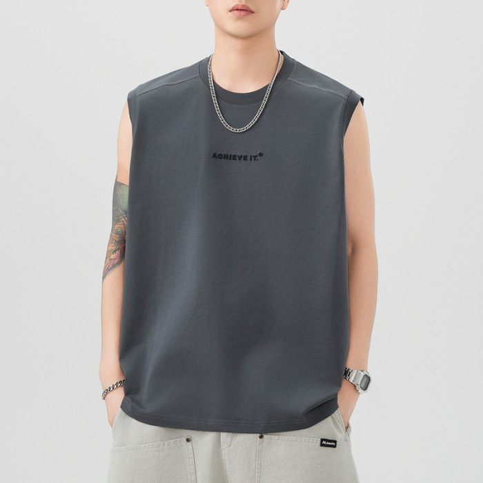 Vīriešu smaga bez piedurknēm veste, 260 g, brīvs piegriezums, apaļš kakla izgriezums, svītrainā lina auduma