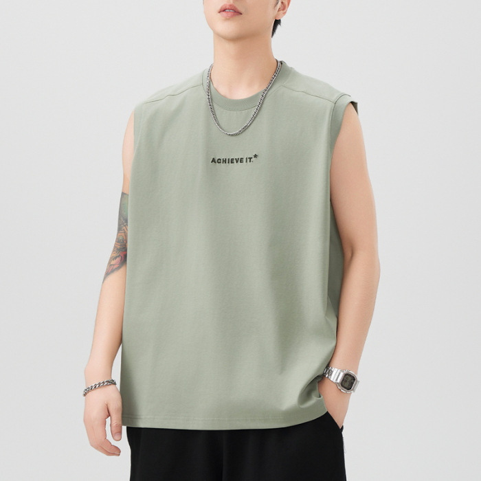 Vīriešu smaga bez piedurknēm veste, 260 g, brīvs piegriezums, apaļš kakla izgriezums, svītrainā lina auduma