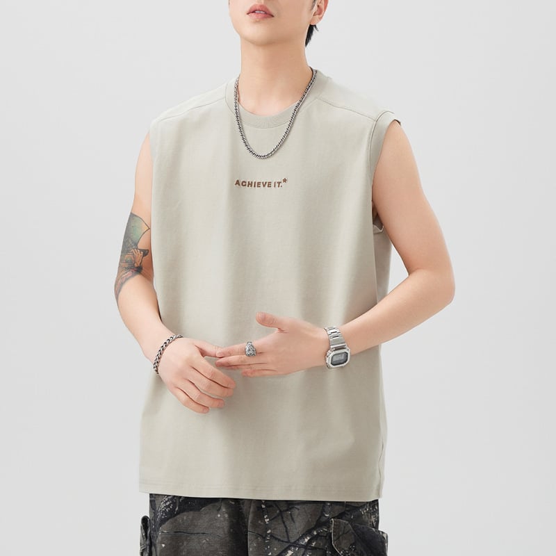 Vīriešu smaga bez piedurknēm veste, 260 g, brīvs piegriezums, apaļš kakla izgriezums, svītrainā lina auduma