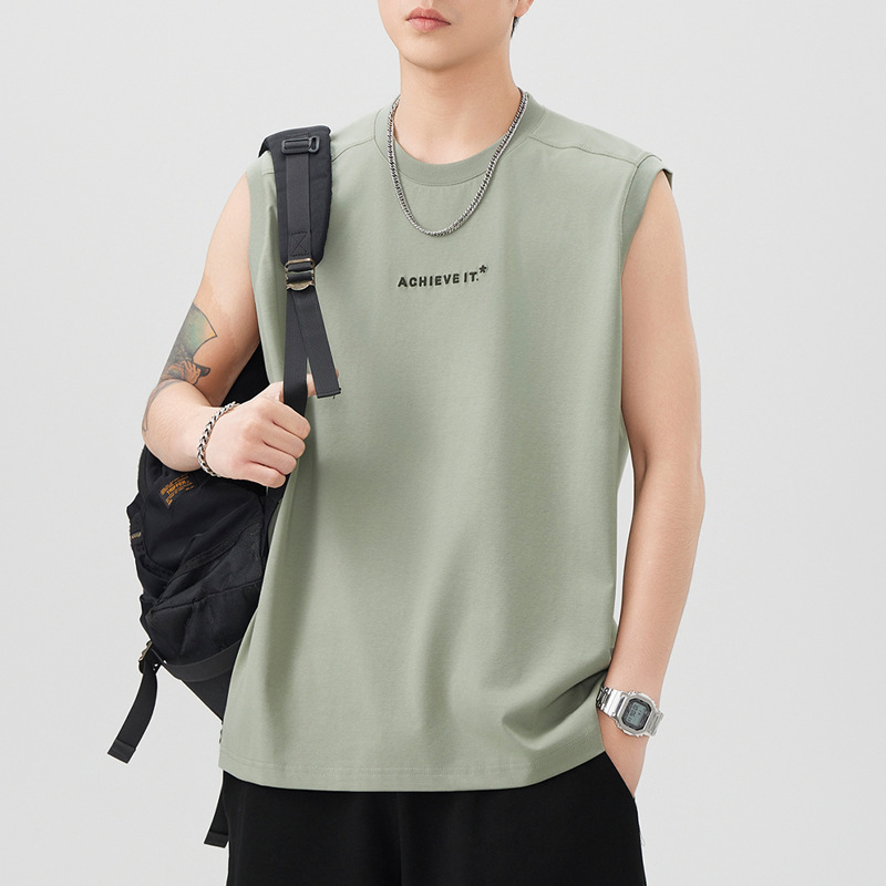 Vīriešu smaga bez piedurknēm veste, 260 g, brīvs piegriezums, apaļš kakla izgriezums, svītrainā lina auduma